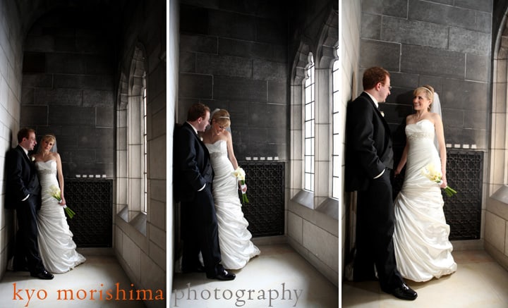 Portraits of a wedding couple at Princeton Chapel, photographed by Kyo Morishima.