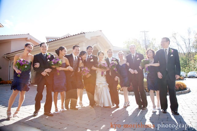 Bridal party poses for a group shot at Nanina's in the Park, photographed by NJ wedding photographer Kyo Morishima