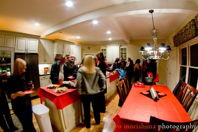 Guests enjoying wine and cheese at the Silzer House Hometown Holidays artists' reception, photographed by Metuchen photographer Kyo Morishima