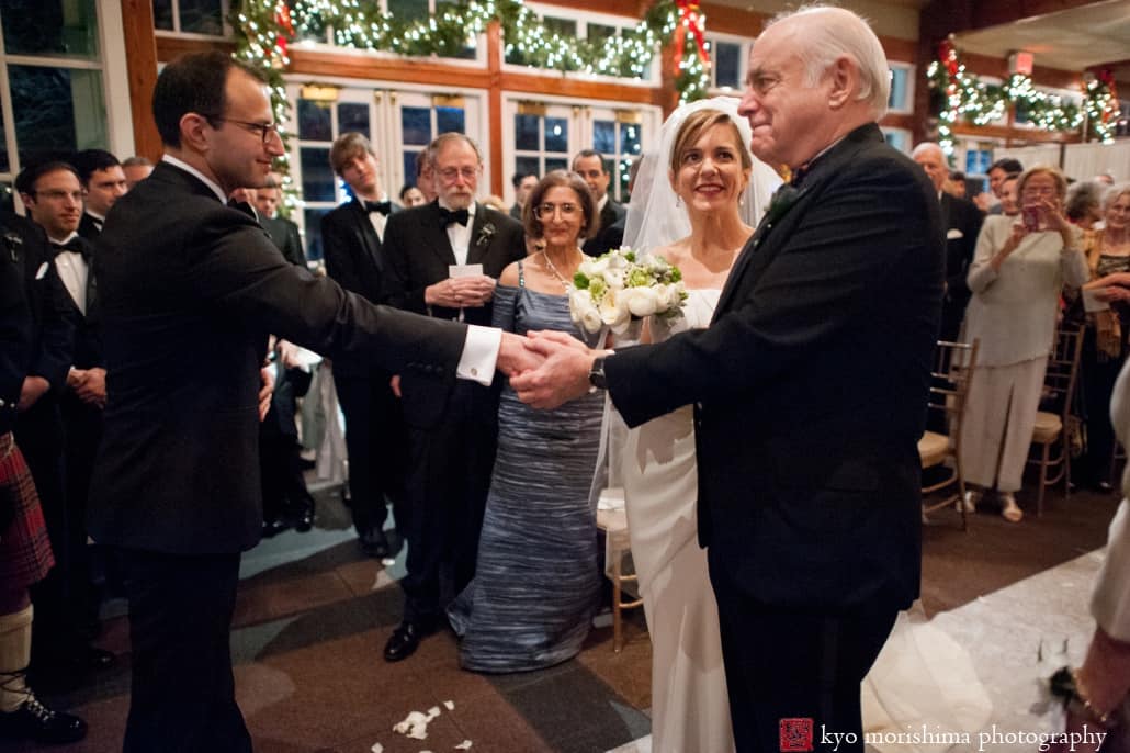 Winter Central Park NYC elopement Boathouse wedding ceremony bride and groom