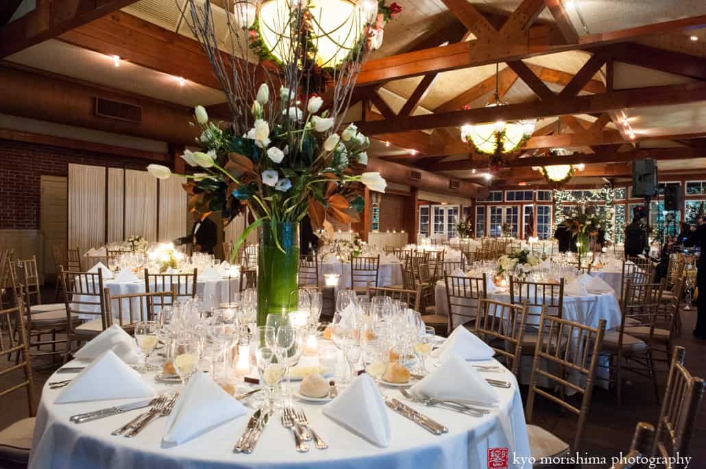 Winter Central Park NYC elopement Boathouse wedding reception room interior table details