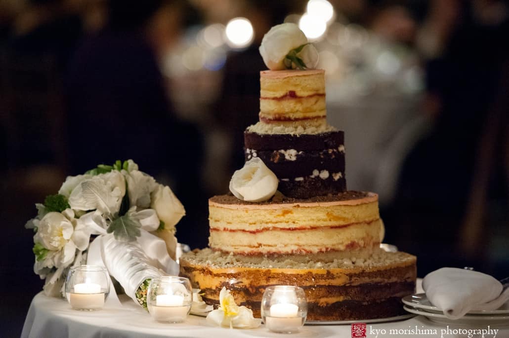 Winter Central Park NYC with snow outdoor portrait elopement Boathouse wedding reception cake