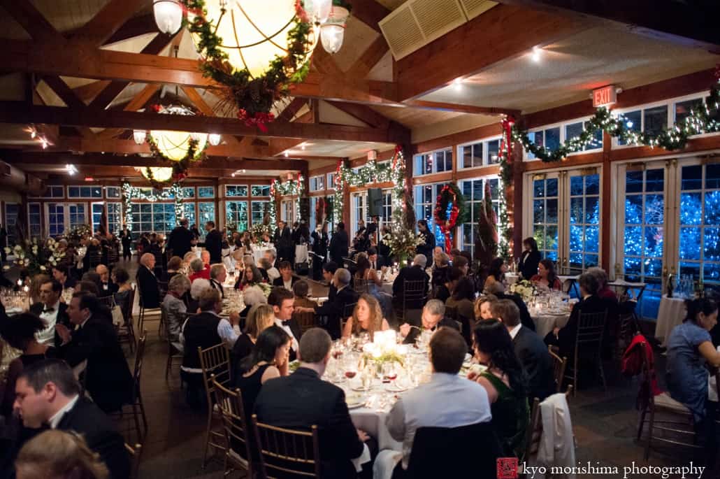 Winter Central Park NYC with snow outdoor portrait elopement Boathouse wedding reception room
