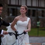 Bride and groom with mountain bike at Duke Farms, photographed by NJ wedding photographer Kyo Morishima