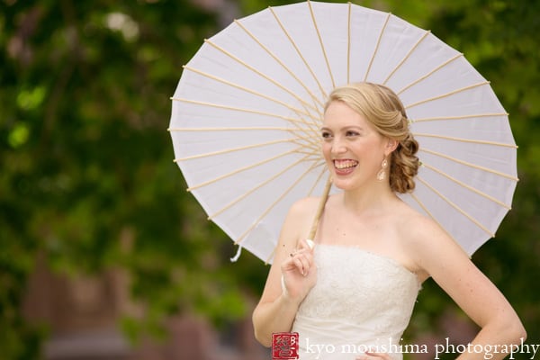 Bridal portrait on Princeton University campus, dress by Paula Varsalona, hair and makeup by Cosmo Bleu; photographed by Princeton wedding photographer Kyo Morishima