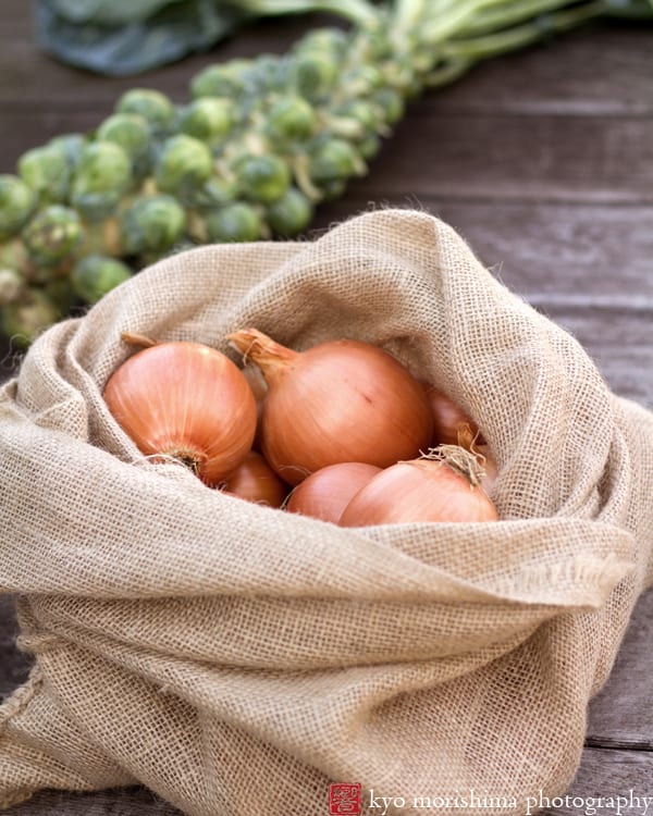 Onions and brussel sprouts from Metuchen farmers market, photographed by Metuchen photographer Kyo Morishima