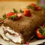 Chocolate Strawberry Roll Cake, photographed by Kyo Morishima.
