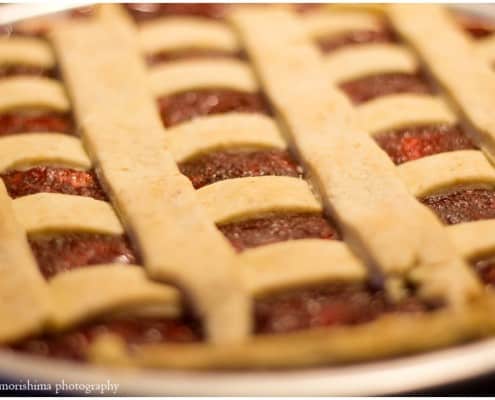 Homemade strawberry rhubarb pie, photographed by Kyo Morishima