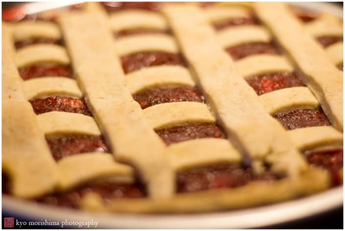 Homemade strawberry rhubarb pie, photographed by Kyo Morishima