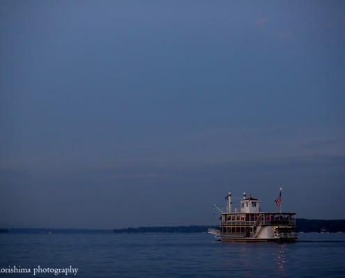 Lady of the Lake steamboat on Lake Geneva at twilight, photographed by Lake Geneva wedding photographer Kyo Morishima.