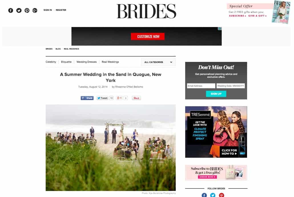 Brides.com Real Weddings feature in Quogue, The Hamptons, with photography by Kyo Morishima
