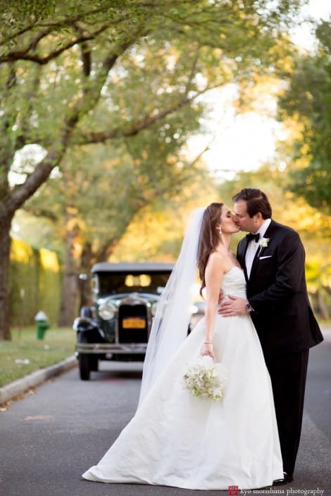 Wedding portrait with Ford Model A in the background; photographed by NYC wedding photographer Kyo Morishima