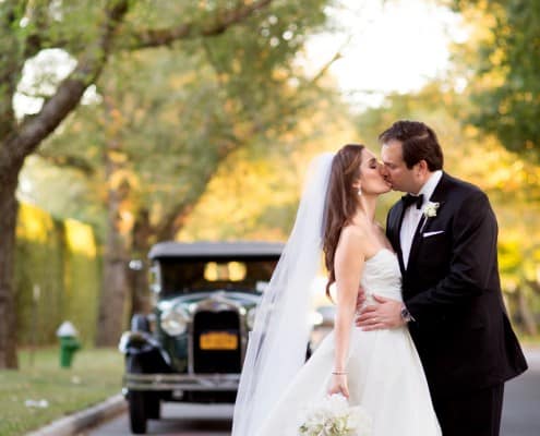 Wedding portrait with Ford Model A in the background; photographed by NYC wedding photographer Kyo Morishima