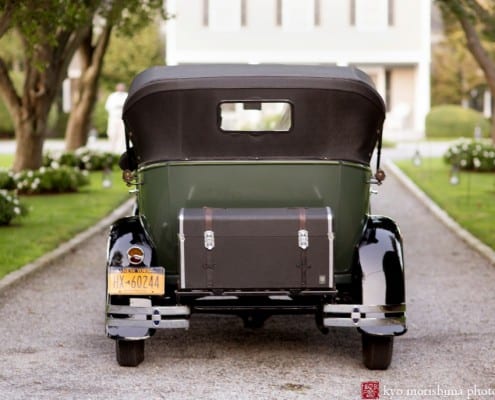 Ford Model A approaches house in Southampton, photographed by Hamptons wedding photographer Kyo Morishima