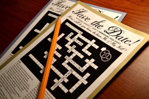 Wedding save-the-date crossword puzzle by Etsy seller Rubiazul