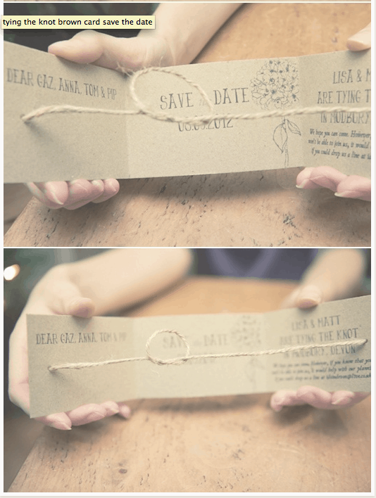 "Tie the knot" save-the-date idea from The Natural Wedding Company blog; image by Matt Brown Photography