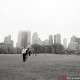 Central Park engagement picture on a misty day, photographed by NYC engagement photographer Kyo Morishima