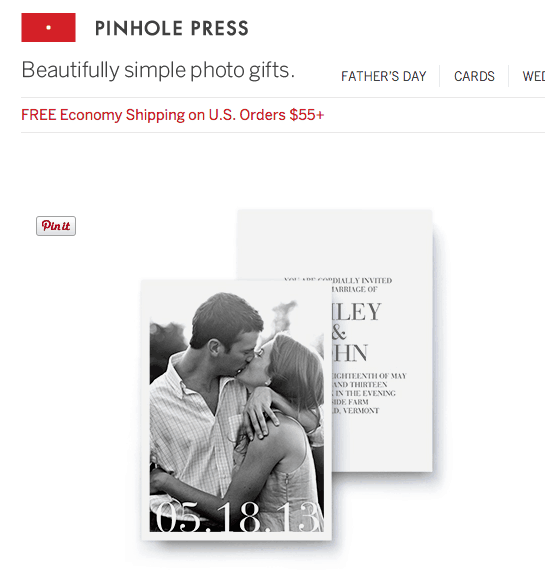 Pinhole Press photo wedding invitation