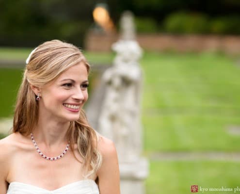 Closeup portrait of bride smiling at Jasna Polana, photographed by Princeton wedding photographer Kyo Morishima