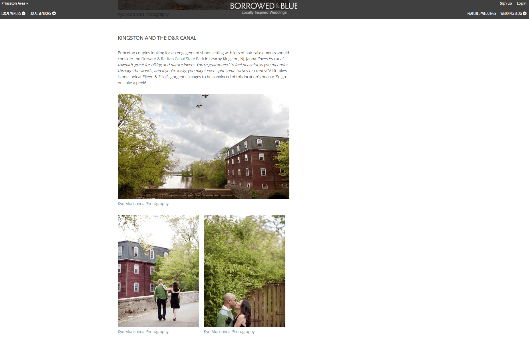 An article about the best engagement session locations in Princeton, with photos by Kyo Morishima Photography, on Borrowed and Blue.