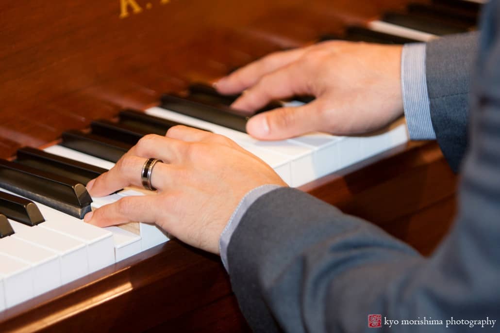Closeup of pianist's hands at Queenship of Mary Church in Plainsboro, photographed by Kyo Morishima