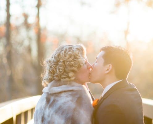 Golden hour wedding photo at New Jersey Audubon Plainsboro Preserve, photographed by Kyo Morishima