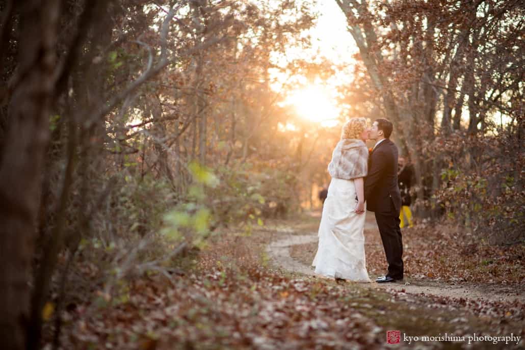Golden hour fall wedding picture at New Jersey Audubon Plainsboro Preserve, photographed by Kyo Morishima