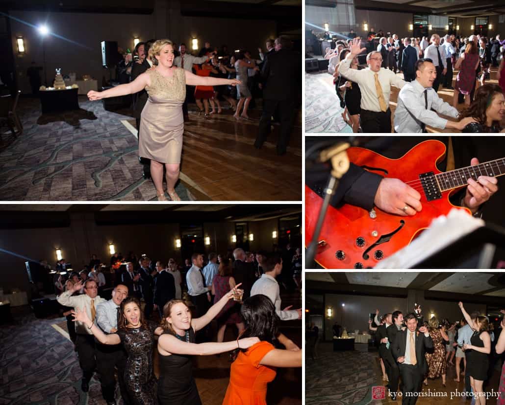 Line dancing at Westin Forrestal Village wedding with music by Franklin & Alison Orchestra, photographed by Kyo Morishima