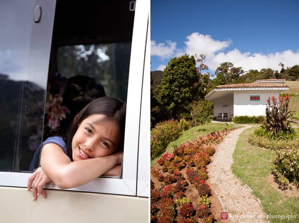 Young girl in car window and small hacienda on mountainside in Costa Rica, photographed by Kyo Morishima