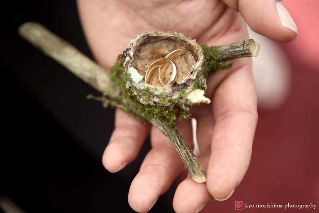 Wedding rings in a hummingbird's nest, photographed by Kyo Morishima