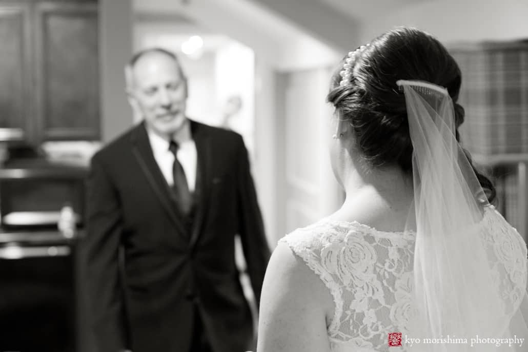 Bride sees her father for first time in her wedding dress, photographed by NJ wedding photographer Kyo Morishima