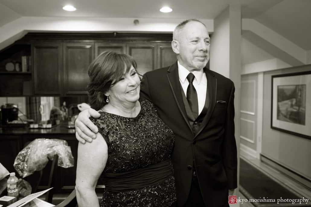 Parents of the bride smile at their daughter on her wedding day, photographed by Basking Ridge wedding photographer Kyo Morishima