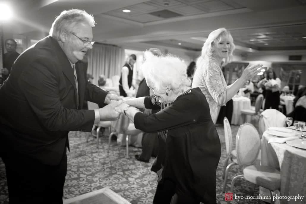 Elderly guest on the dance floor at Olde Mill Inn wedding, photographed by Kyo Morishima