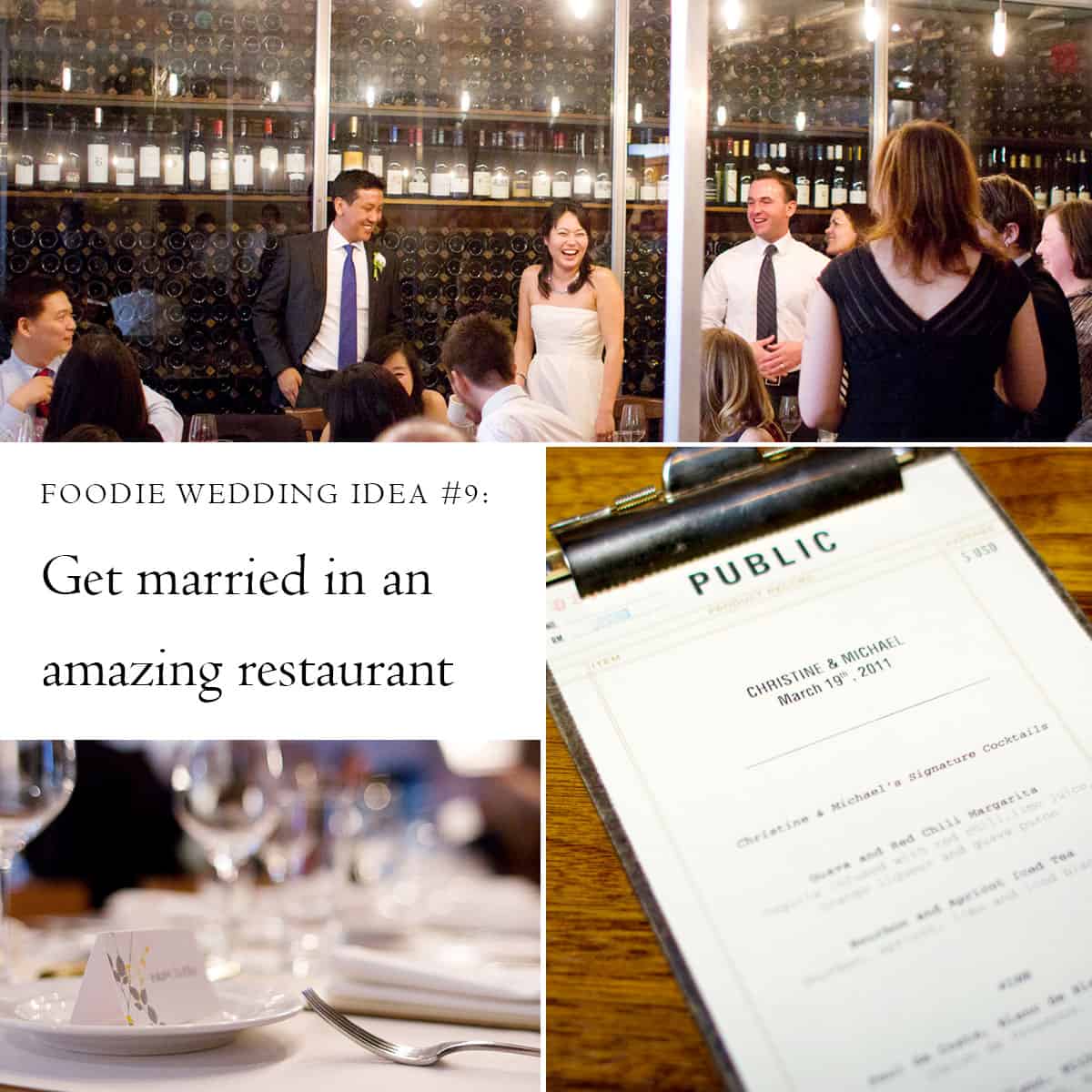 Foodie wedding idea: get married in an amazing restaurant; here, a wedding at NYC's Public Restaurant as photographed by Kyo Morishima