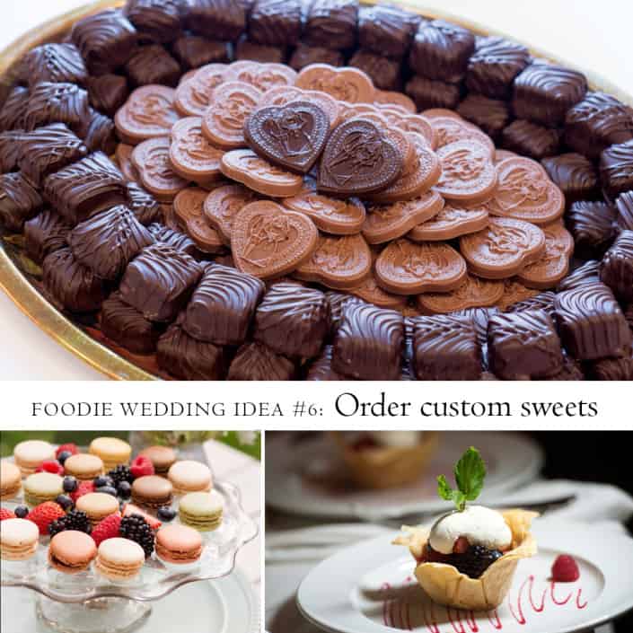 Foodie wedding idea: order custom sweets. Thomas Sweet chocolates, macarons, and berry cup pastry photographed by Kyo Morishima