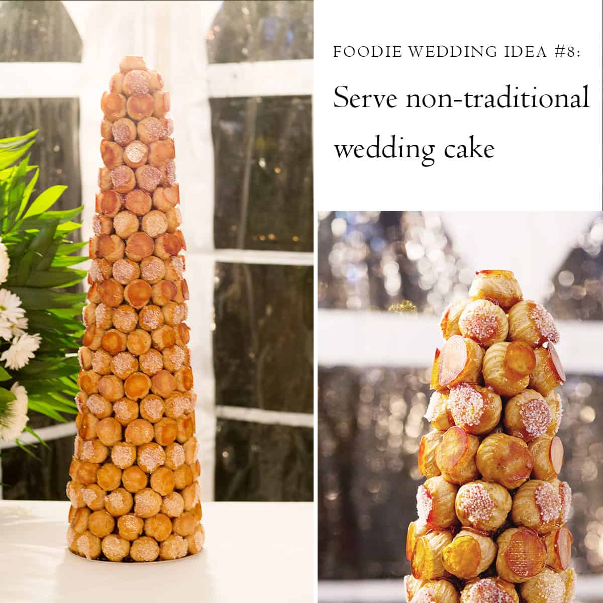 Foodie wedding idea: serve non-traditional wedding cake, like this croquembouche photographed by Kyo Morishima