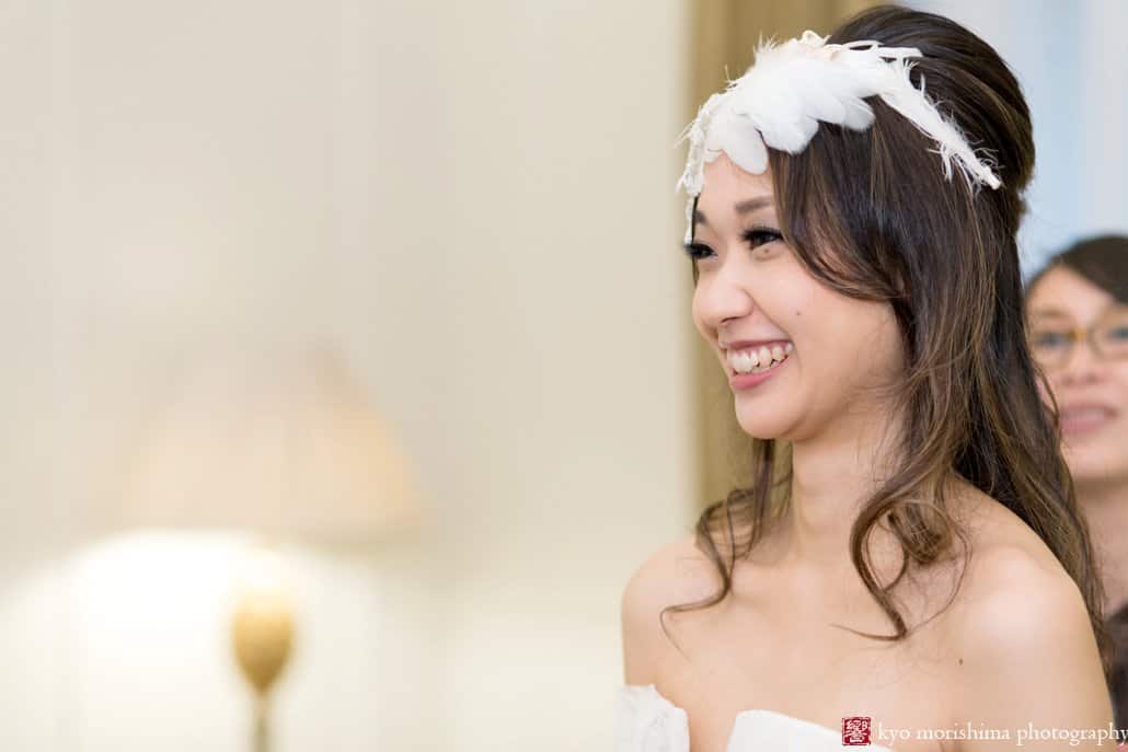 Portrait of Japanese bride as she gets ready for wedding photo shoot at Plaza Hotel, photographed by Kyo Morishima