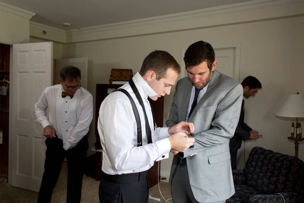 Groom and groomsmen get ready at Beata's House at 