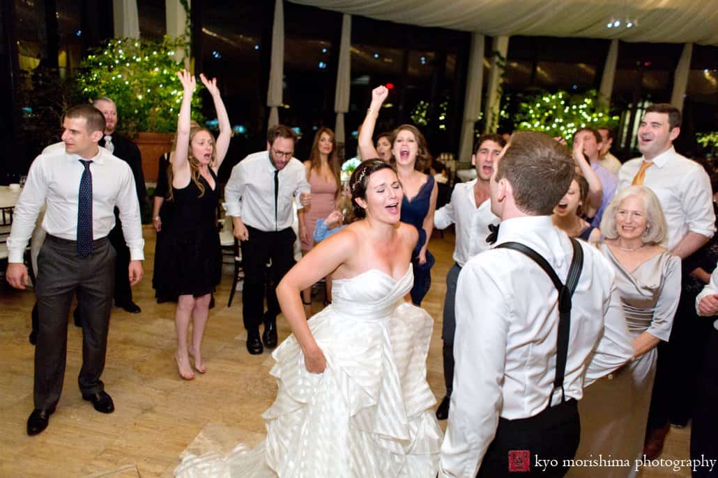 Having fun on the dance floor at Jasna Polana wedding with music by Hank Lane band, photographed by Kyo Morishima