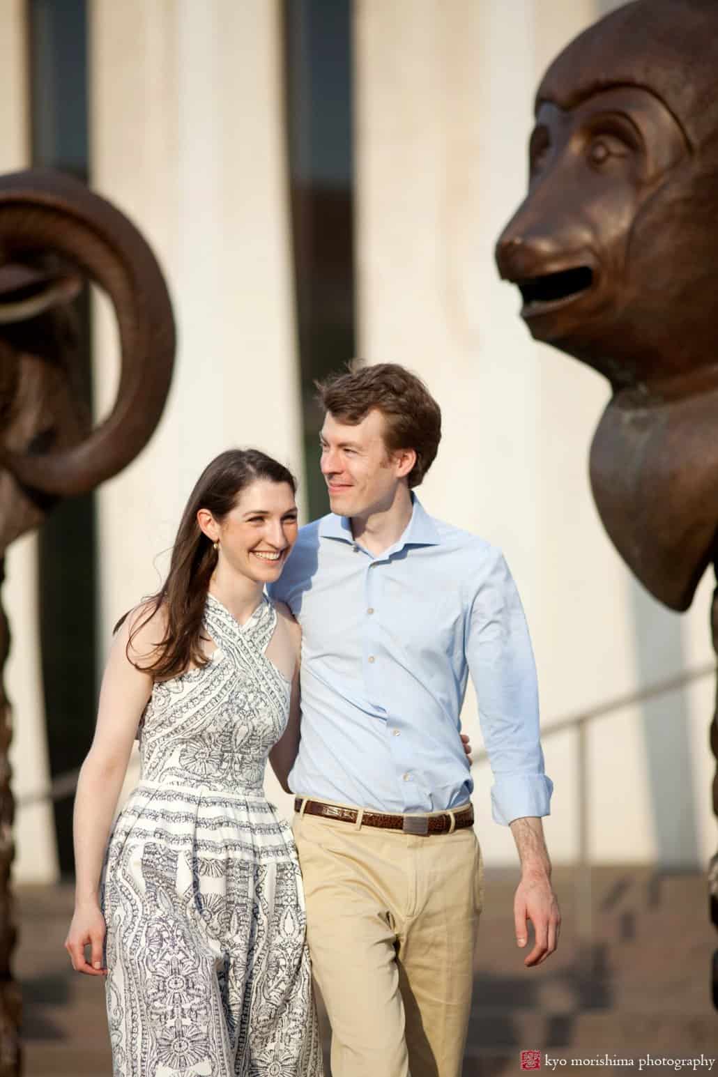 Princeton University Art Museum engagement photo with sculptures by Ai Weiwei in the background, photographed by Kyo Morishima