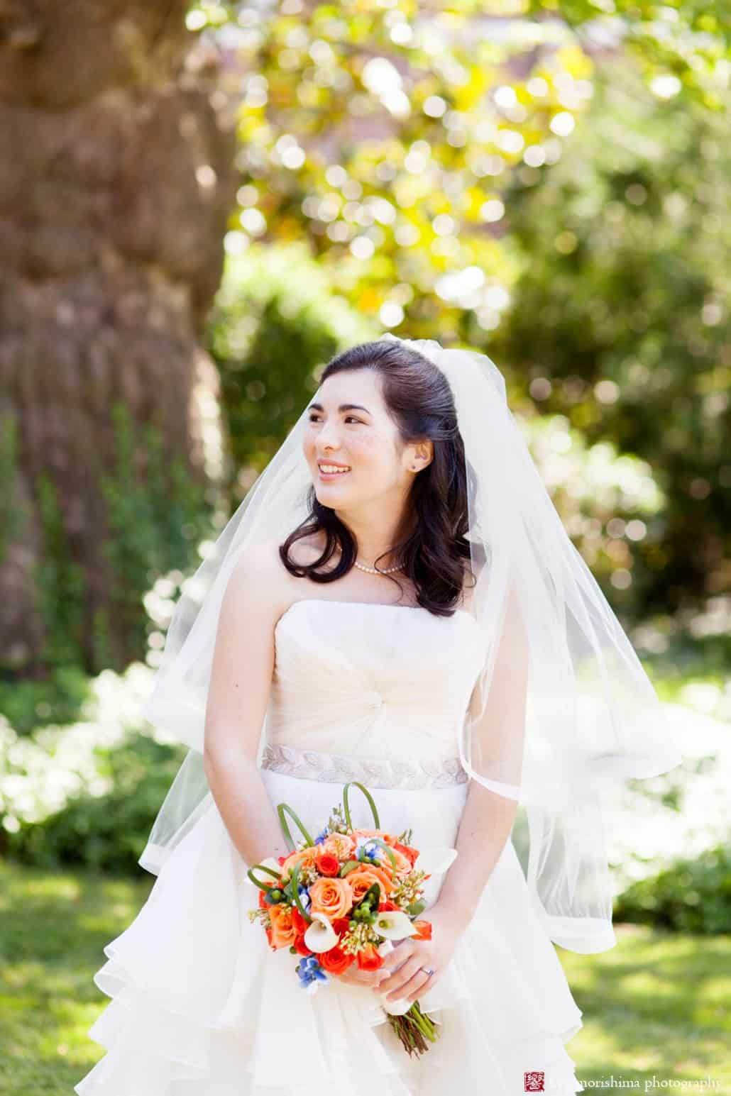 Princeton bridal portrait at Cap and Gown Club; bride wears Vatana Watters and carries Whole Foods wedding bouquet; photographed by Kyo Morishima