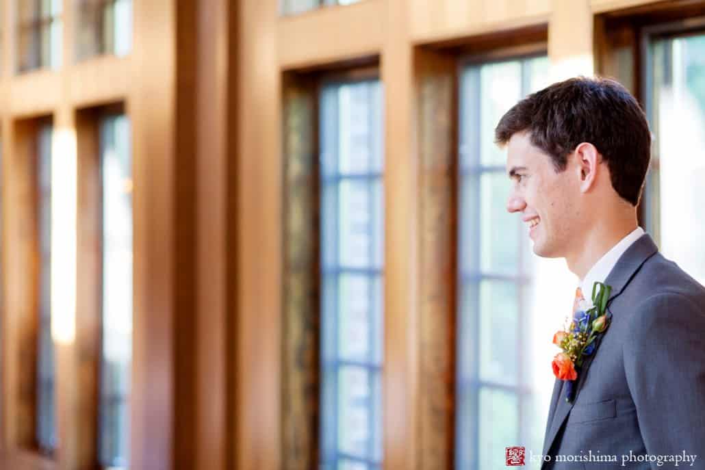 Groom watches father-daughter dance at Cap and Gown Club, photographed by Princeton wedding photographer Kyo Morishima