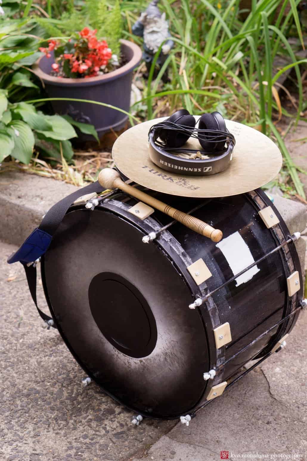 Drum with headphones neatly stashed on top, photographed by Kyo Morishima