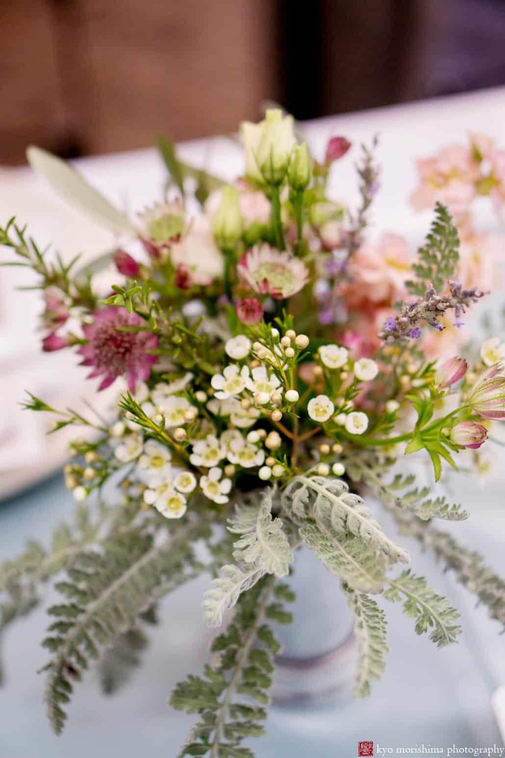 Detail of wildflower wedding bouquet by Opalia Flowers, photographed by Brooklyn wedding photographer Kyo Morishima