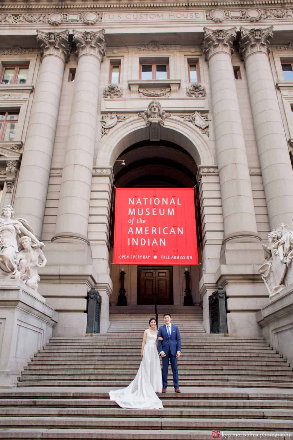 National Museum of the American Indian wedding photo on the front steps, photographed by Kyo Morishima