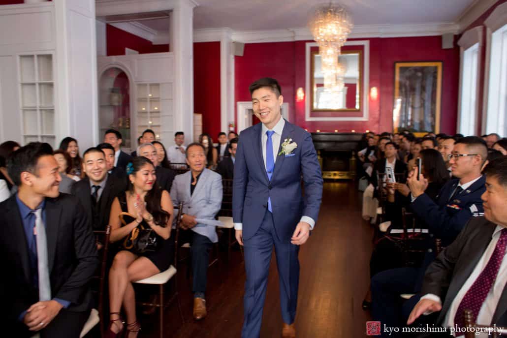 Groom arrives for India House wedding ceremony, photographed by Wall Street wedding photographer Kyo Morishima
