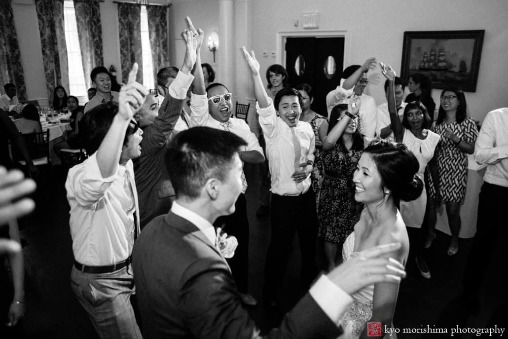 Korean bride and groom smile at each other during wedding celebration at India House, photographed by Kyo Morishima