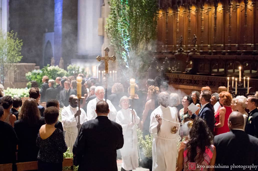 Officiant and retinue arrive with incense as St. John the Divine wedding begins