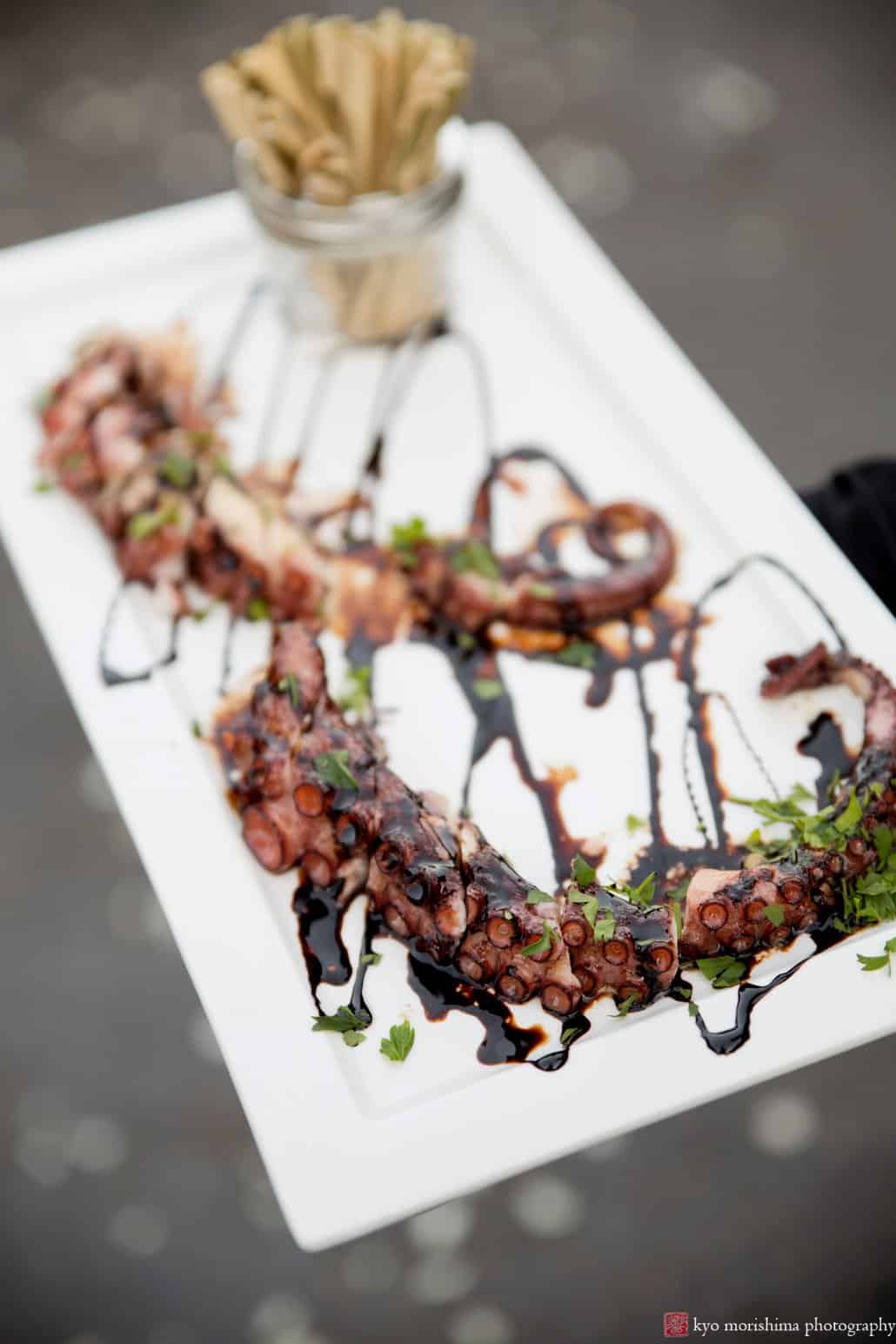 Octopus hors d'oeuvres by The Night Kitchen Catering at Green Building wedding, photographed by Kyo Morishima