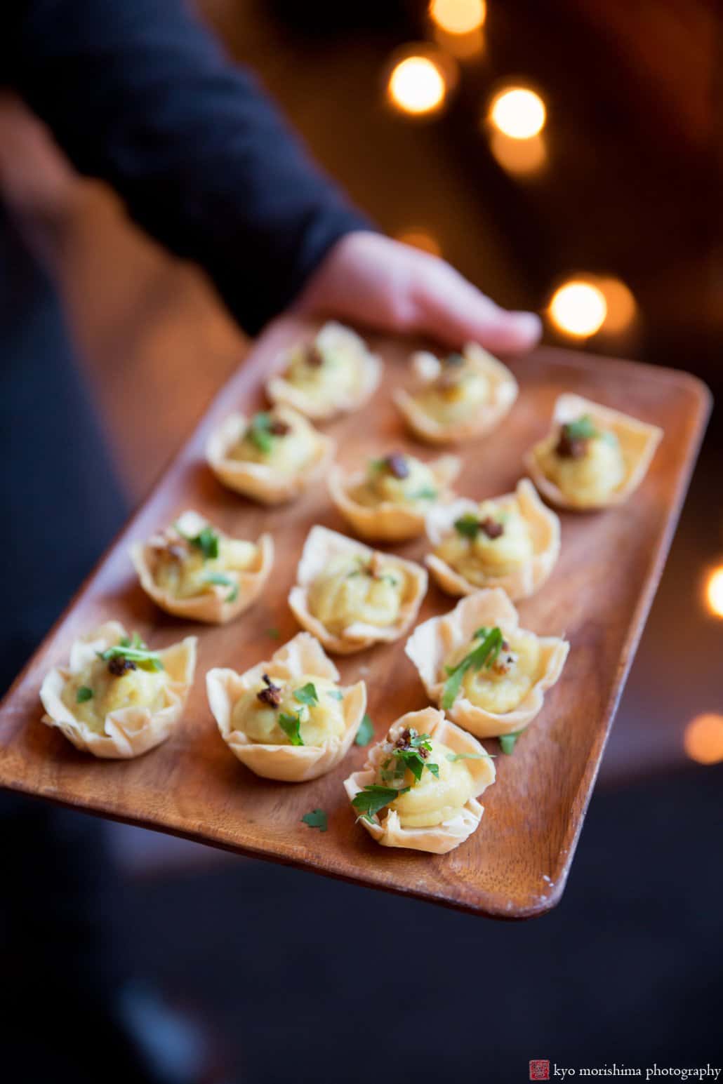 Pastry hors d'oeuvres by The Night Kitchen Catering at Green Building wedding, photographed by Kyo Morishima